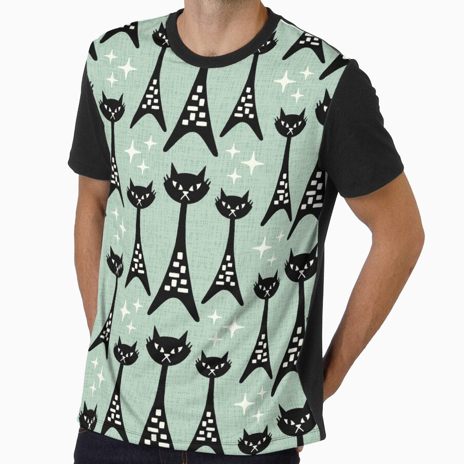 Fun Mid Century Modern Cat Pattern 357 Black and Green by tonymagnerart