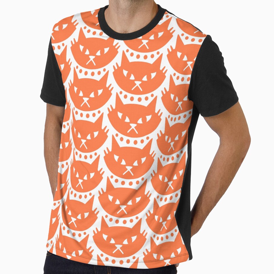 Mid Century Modern Cat Pattern 339 Orange by tonymagnerart