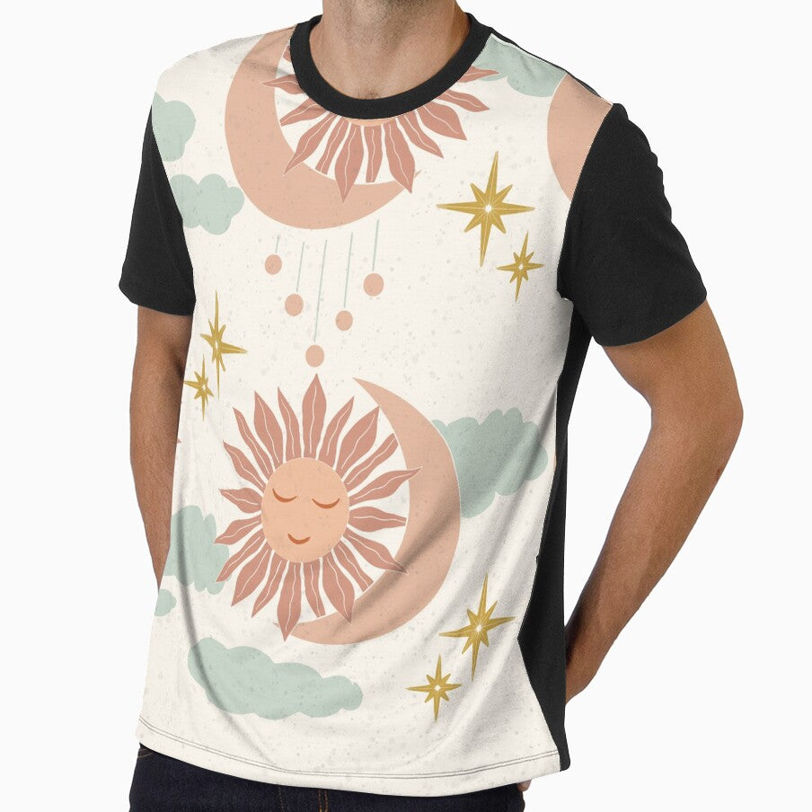 Large Boho Celestial Sun Moon Clouds Dreamy Pastel Cosmic Pattern by DColourMuse