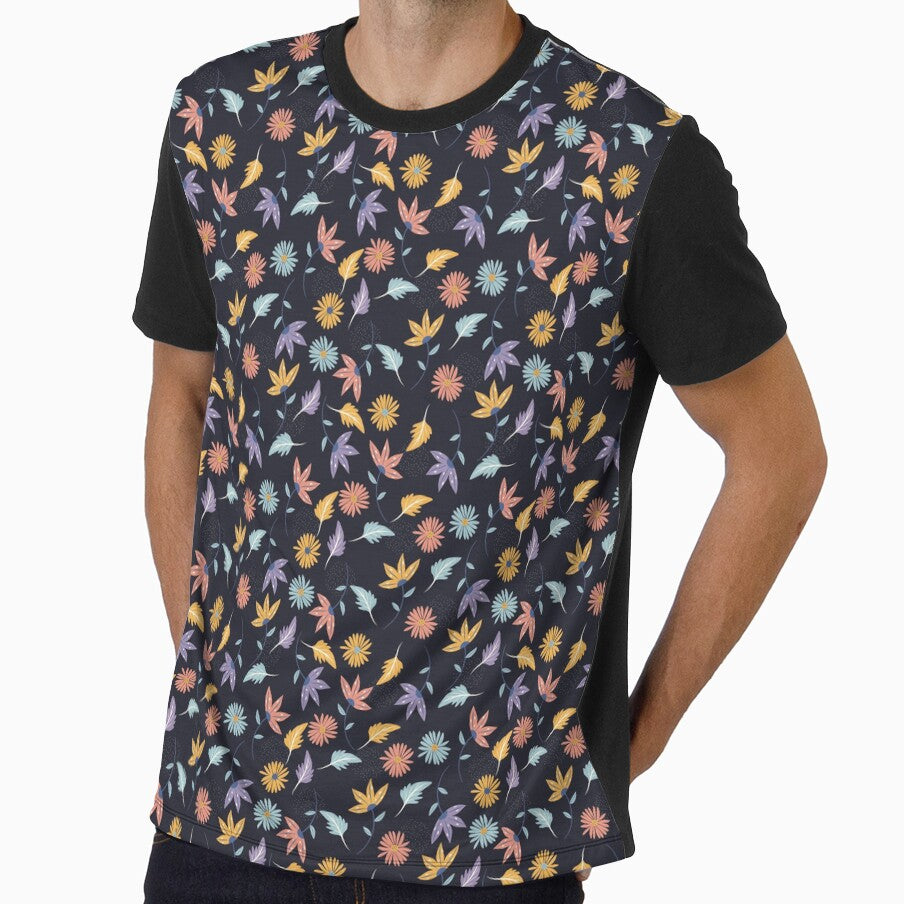 Autumn Leaves Pattern On Dark Blue Background by PatternHome