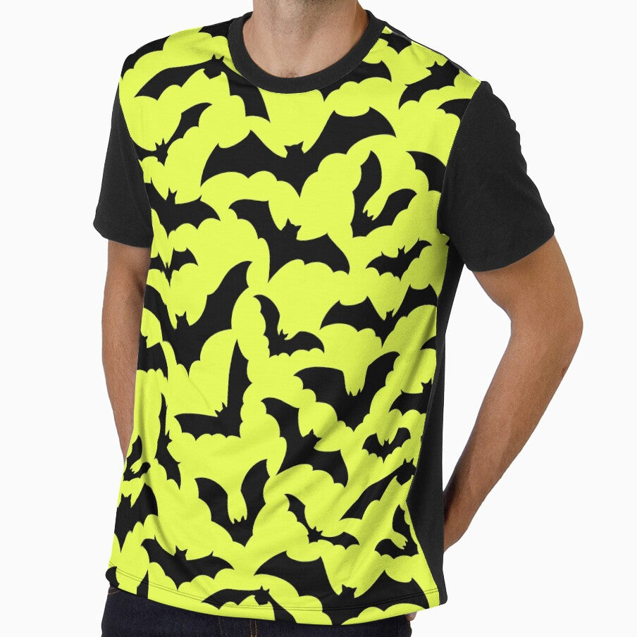Vampire Flight at Dusk – Bold Spooky Bats Pattern | Chartreuse by Frohyou