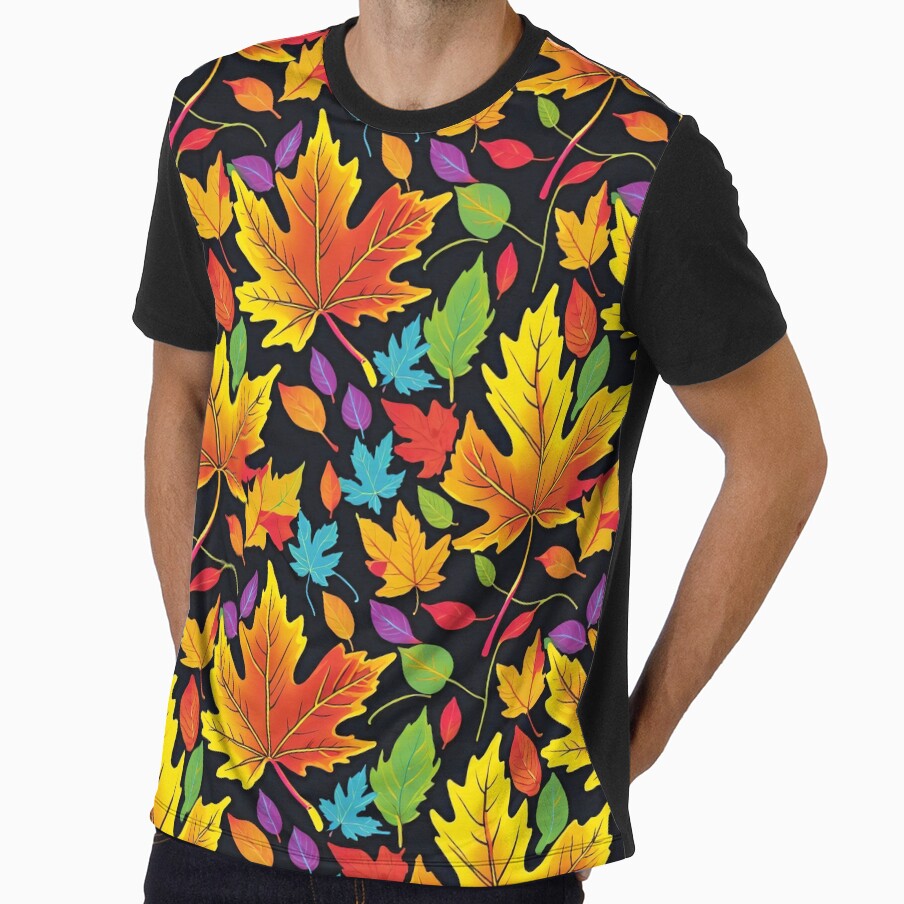 Multicoloured Atumn Leaves On A Black Background Repeating Pattern by Image-Caption