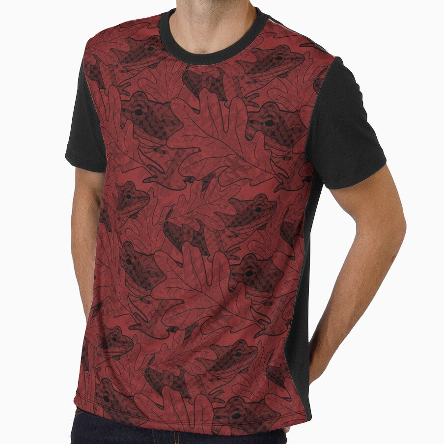 Wood Frog in the Oak Leaves Black and Dark Red by Art in My Loft