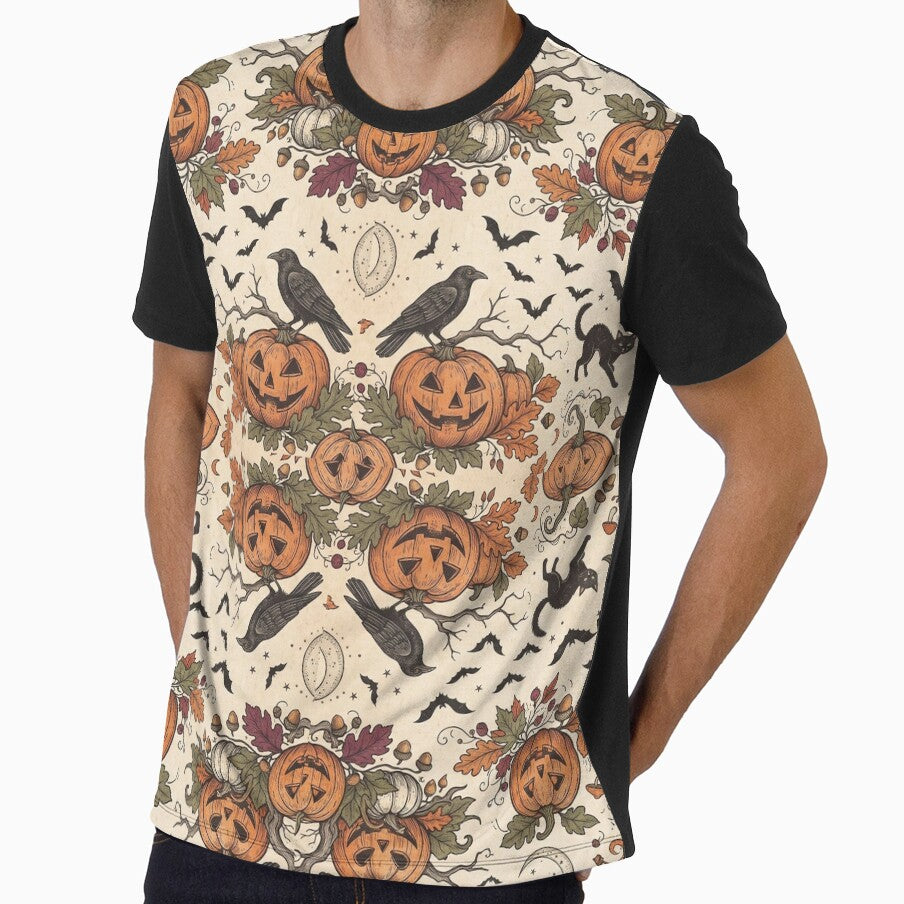 Vintage Halloween Gothic Pumpkins Cats Ravens Crows Skulls Spooky Bats Pattern by ArtDesignTp