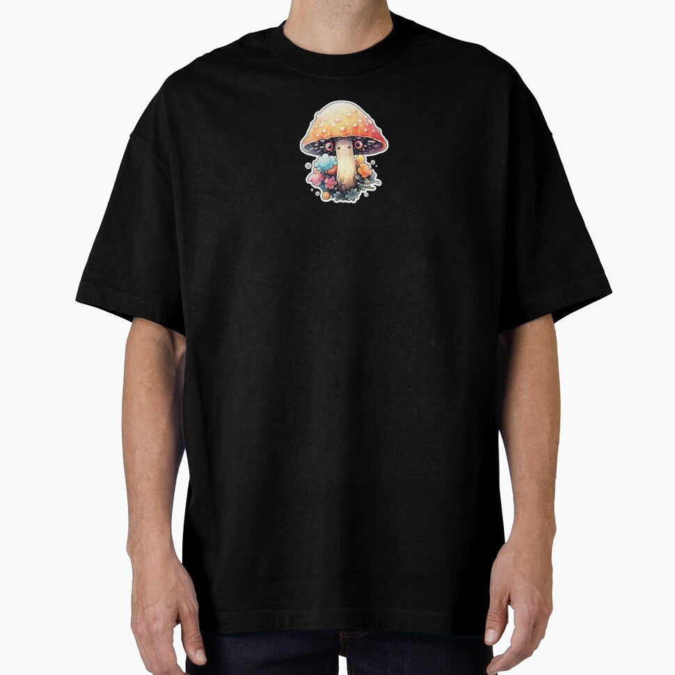 Colourful Manga Mushroom | Black Drawing | Happy, Cute, Nature, Kawaii, Woods, Forest by FantasySoul