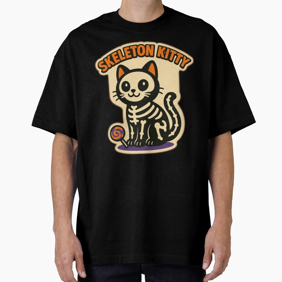 Retro Halloween Pets – Skeleton Kitty Cute Halloween Cat Comic Art by JacobKAurumhead