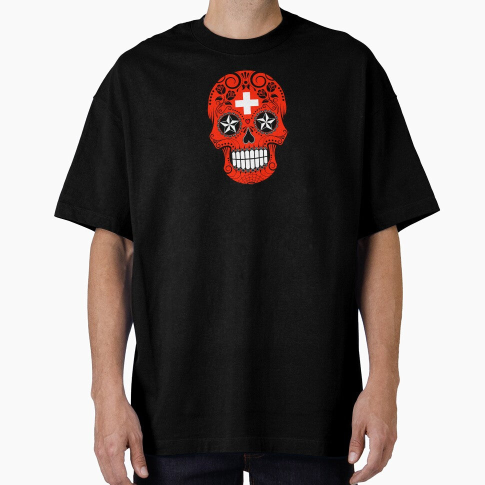 Sugar Skull with Roses and Flag of Switzerland by JeffBartels