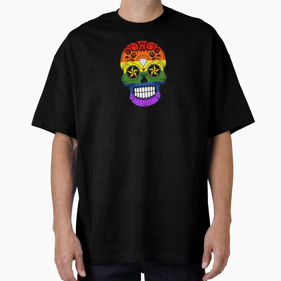 Gay Pride Rainbow Flag Sugar Skull with Roses by JeffBartels