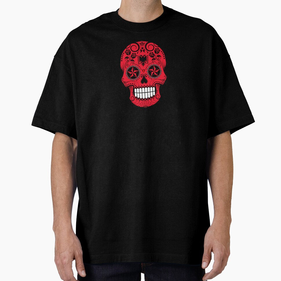 Sugar Skull with Roses and Flag of Albania by JeffBartels