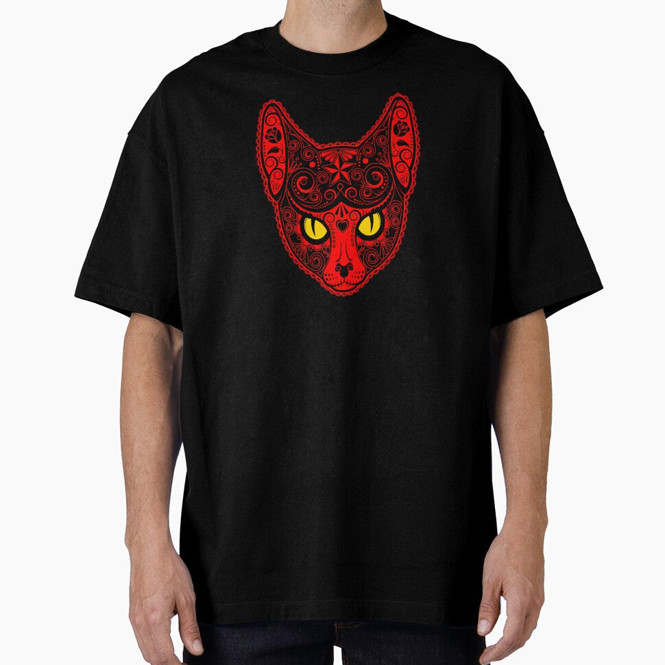 Decorated Red Sugar Skull Cat by JeffBartels