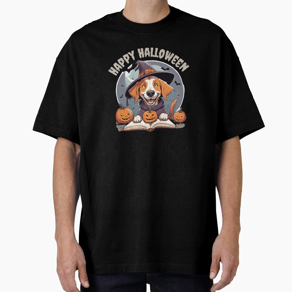 Happy Halloween Funny Retriever Dog Reading a Book, 2025 Halloween by TreetopStudios