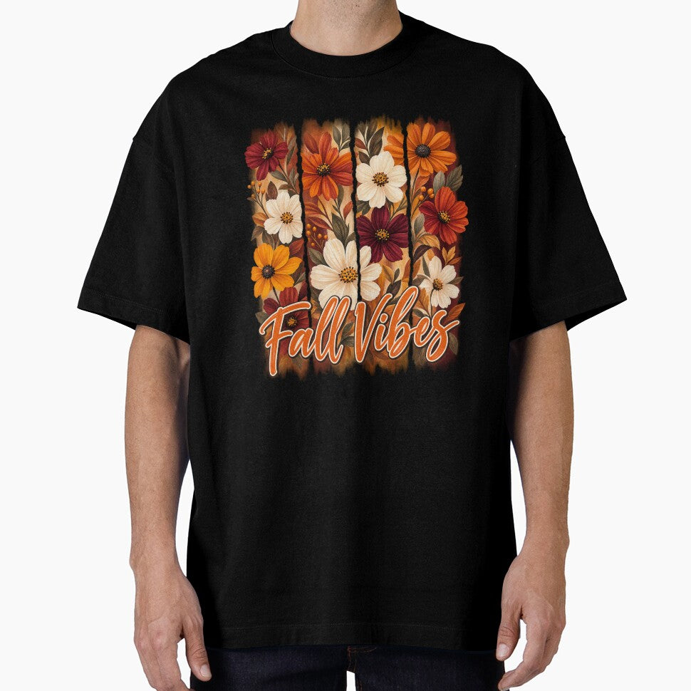 Fall Vibes Typography Floral Brushstroke Autumn Leaves Graphic by PACS0011