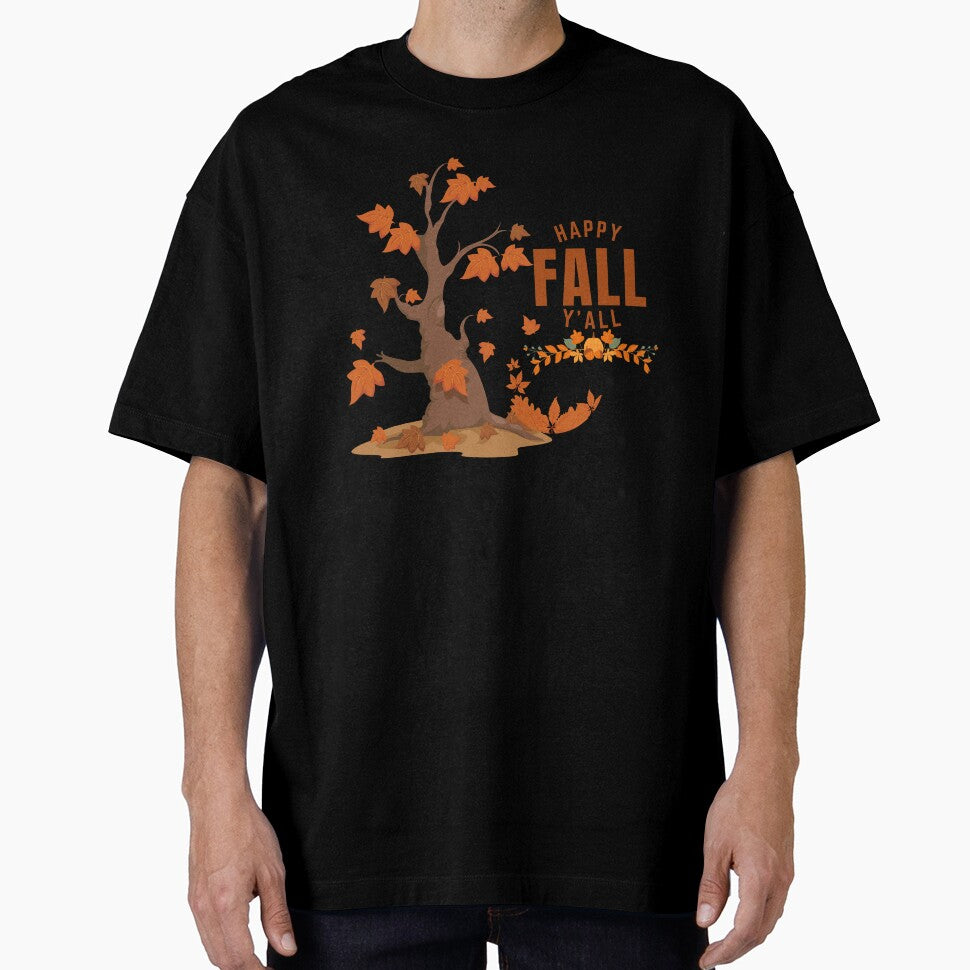 Happy Fall Y'all Autumn Pumpkin Floral Leaves Artwork by Feather Art