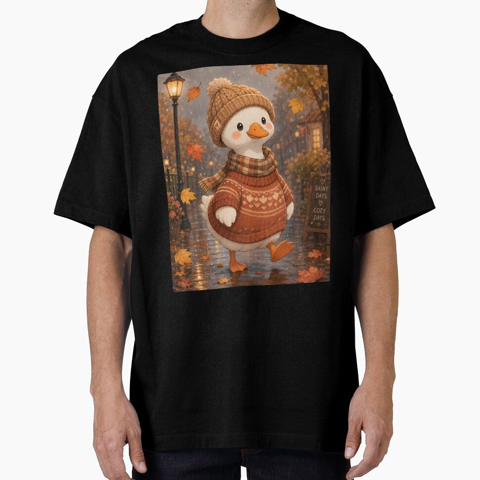 Cozy Autumn Duck in Rainy Day Sweater by aleano2026