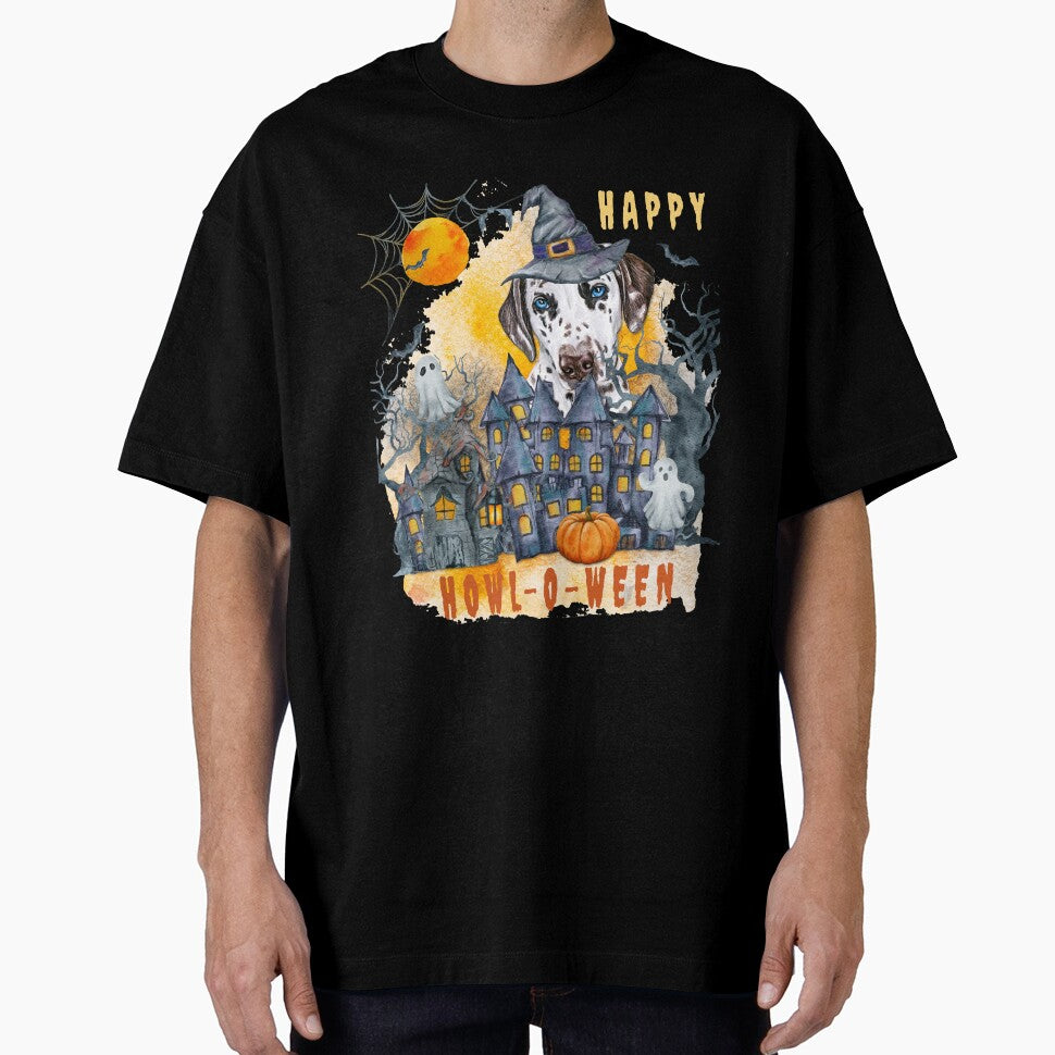 Dalmatian Happy Howl-o-ween Ghost Houses Funny Watercolor by Cuddlythopia