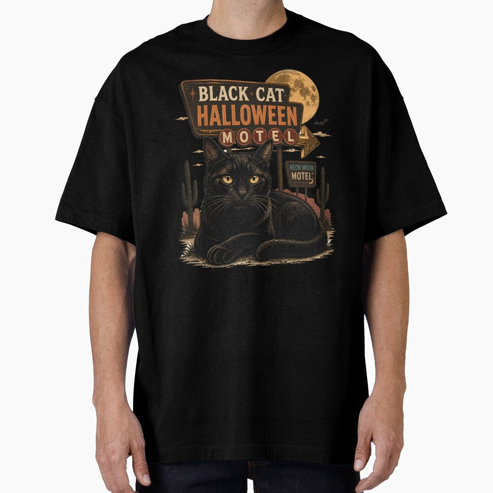 BLACK CAT HALLOWEEN MOTEL Late Checkout Halloween Gothic Engraving by KristenosNehk