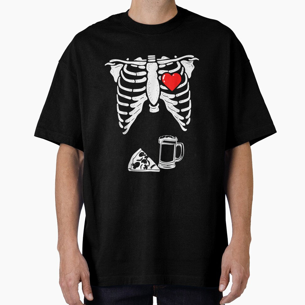 Dad Skeleton Halloween Beer Pizza Funny Pregnancy Couple Men by HumbleShirt