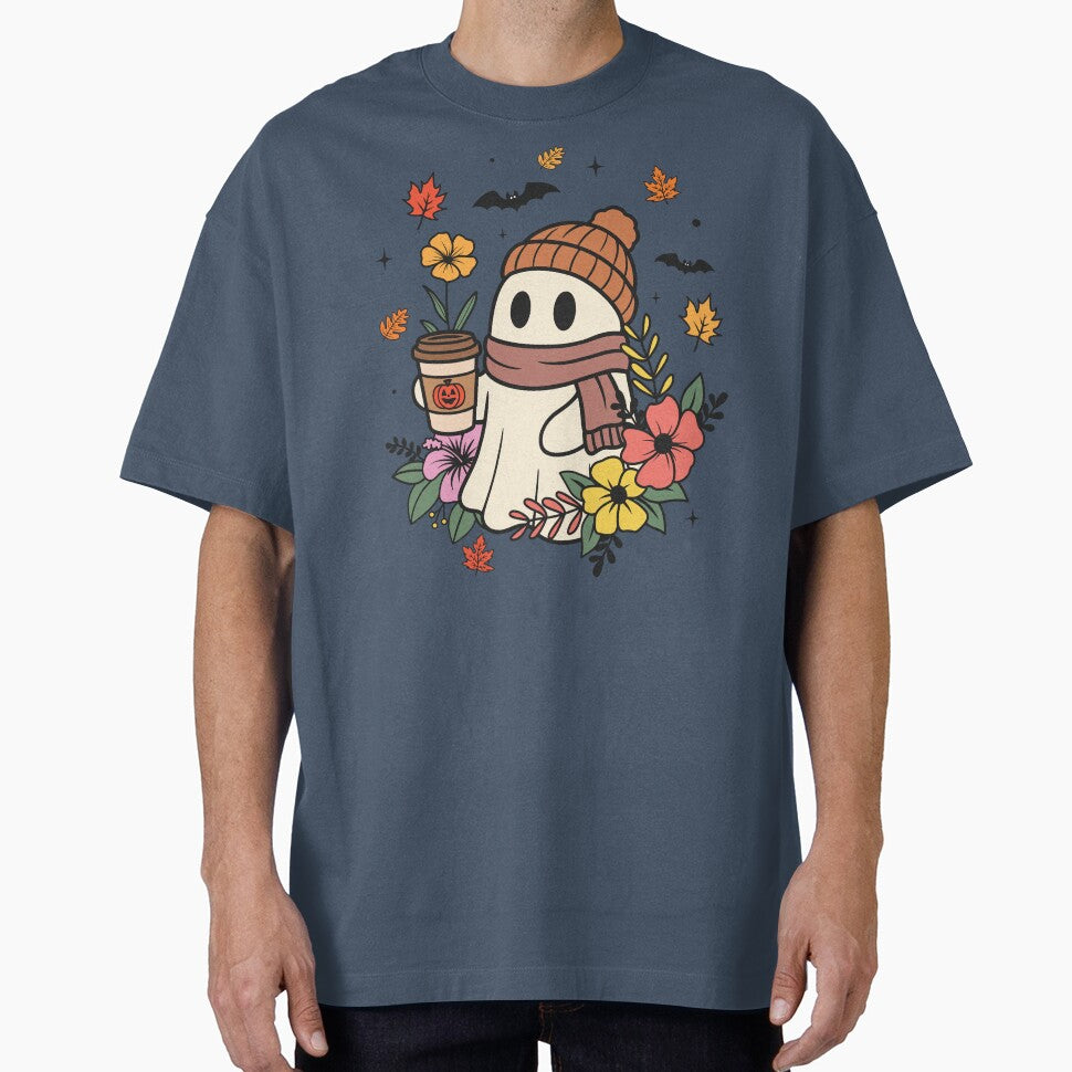 Cute Ghost with Coffee by NettiesWallArt