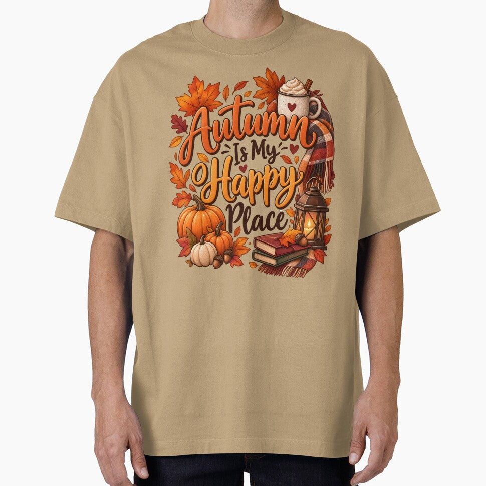 Autumn Is My Happy Place – Cozy Fall Pumpkin & Coffee Design by blankTeeShirt