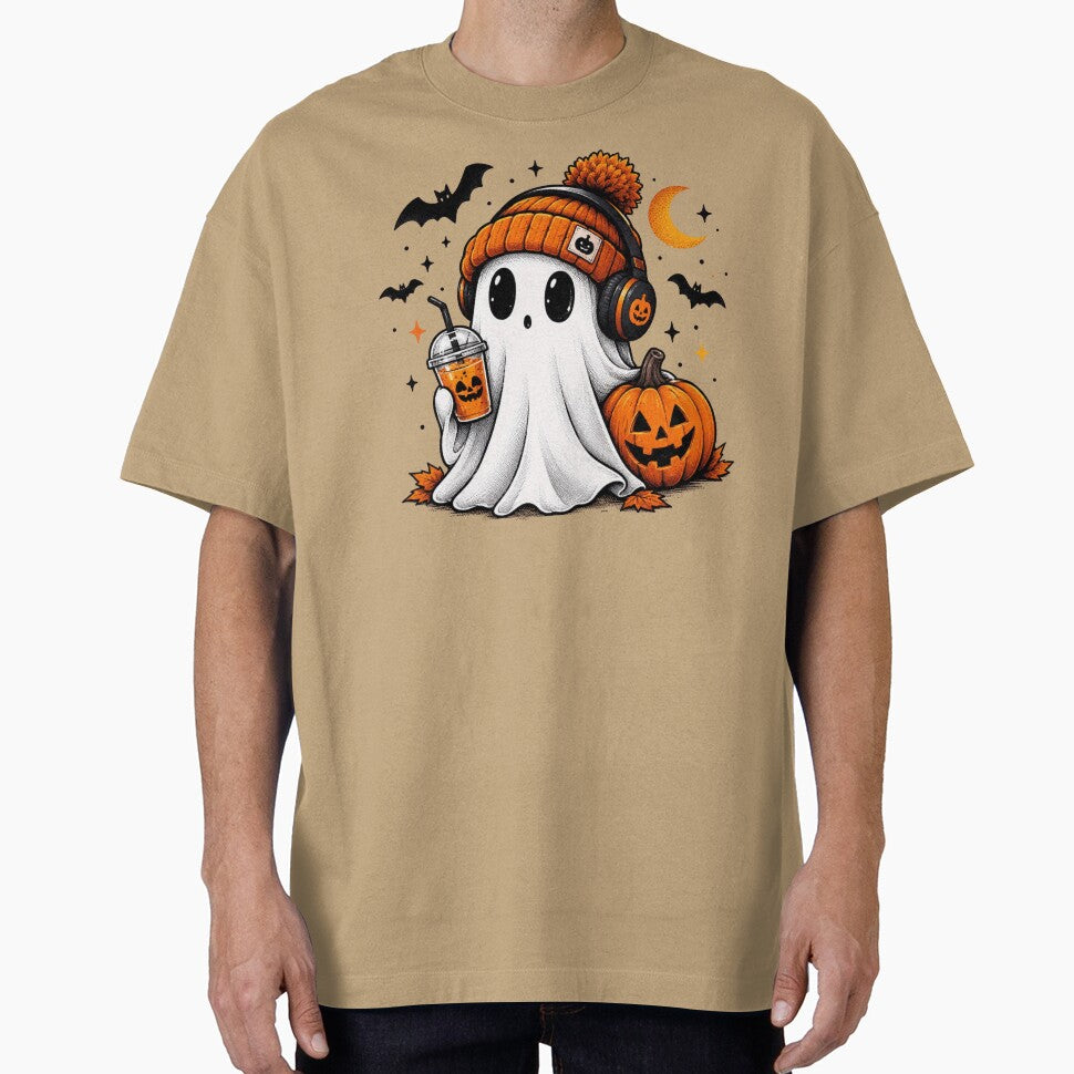 Cute Ghost Drinking Iced Coffee Halloween Beanie by hamadacolonel