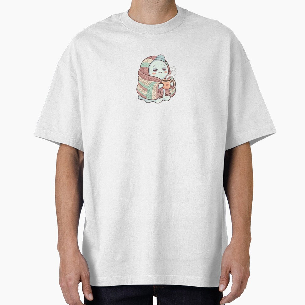 Cute Introvert Ghost with Coffee - Funny Cozy Aesthetic by MrHamsterDesigns