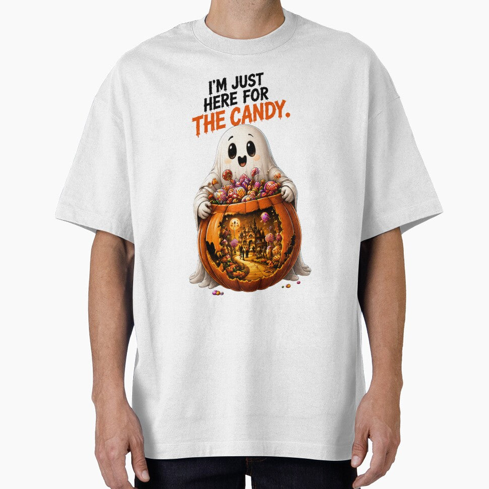 Halloween Ghost Shirt | I'm Just Here for the Candy | Cute Pumpkin Ghost Halloween Design by Limitless expressions - wear your mindset