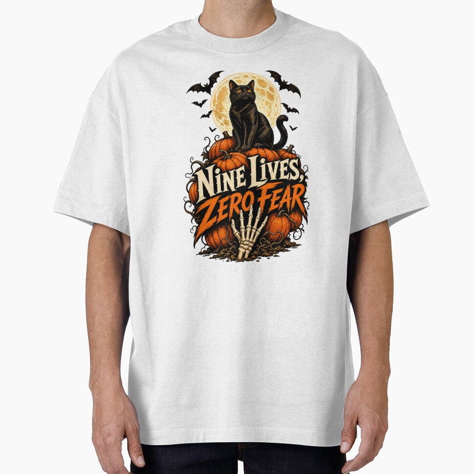Black Cat Halloween Shirt, Nine Lives Zero Fear T-Shirt, Spooky Cat Shirt, Cat Lover Gift, Halloween Gift, Halloween Cat Sticker by colorleafz