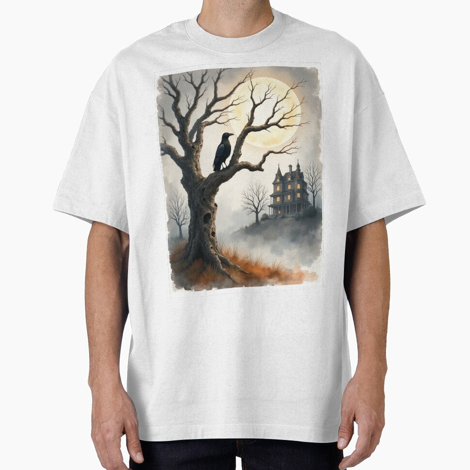 Gothic Raven and Haunted House Under the Full Moon by joy-Moons