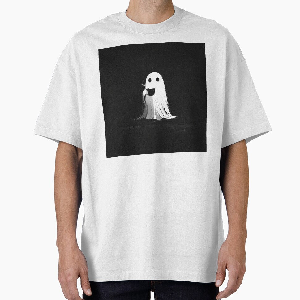 Minimal Black & White Ghost with Coffee Mug by Christian Weiss