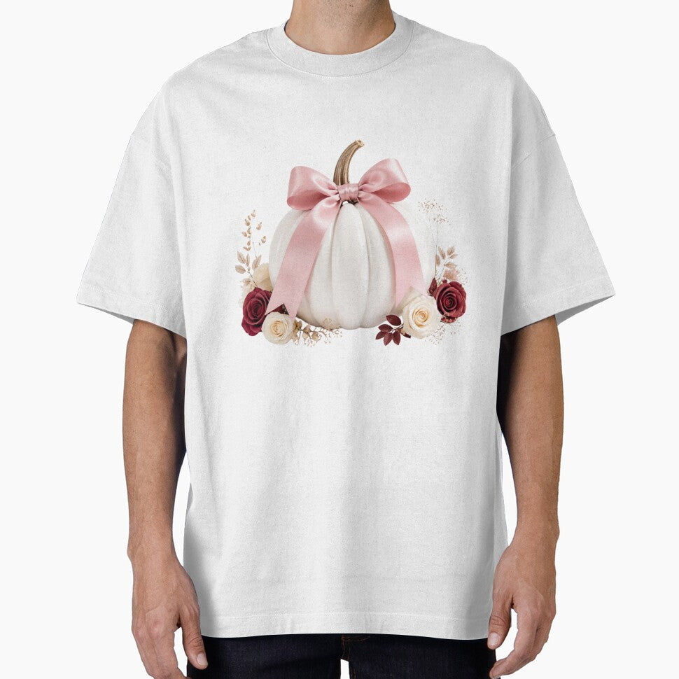 White Pumpkin with Pink Bow and Burgundy Roses - Elegant Fall Design by VaneDesings