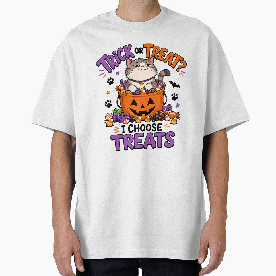 Halloween Cat Shirt, Trick or Treat I Choose Treats, Funny Cat Lover Gift, Candy Cat Shirt, Halloween Gift for Cat Owner by colorleafz