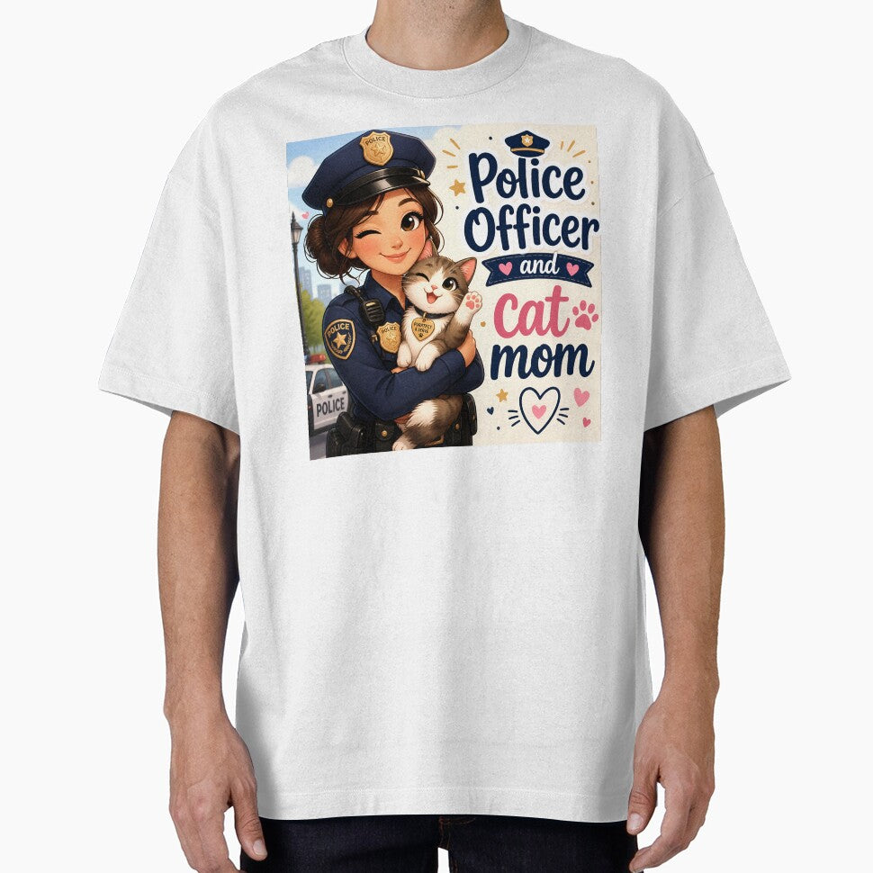 Police Officer and Cat Mom — Funny Female Police Officer Cat Mom Gift Shirt by DoggyDayLove