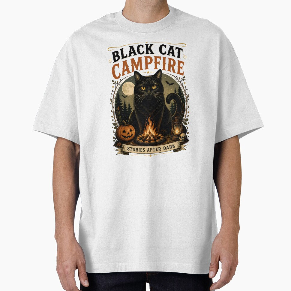 Black Cat Campfire Black Cat Halloween Retro Poster by OliviaHayesArt