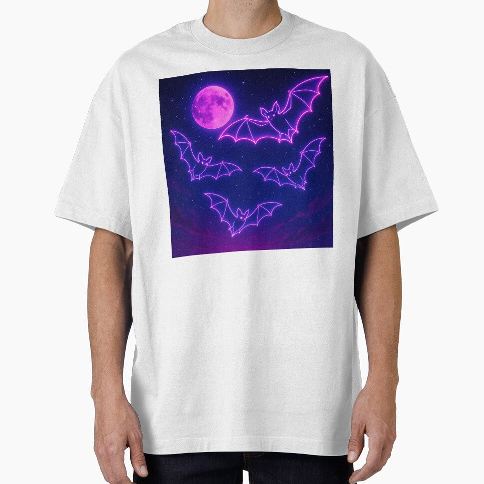 Neon Bats Under a Synthwave Moon – Retro Vaporwave Night Sky by JWsNeonHorizons