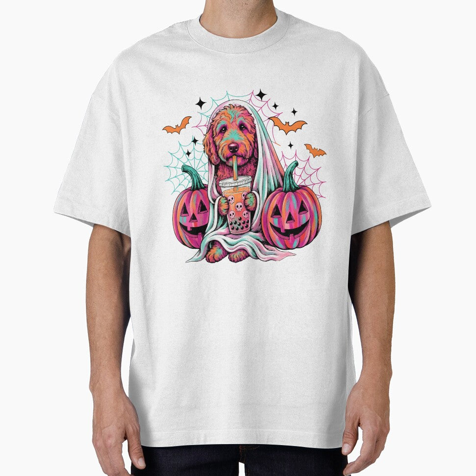 Halloween Ghost Dog Boba Tea Goldendoodle by KroghDs