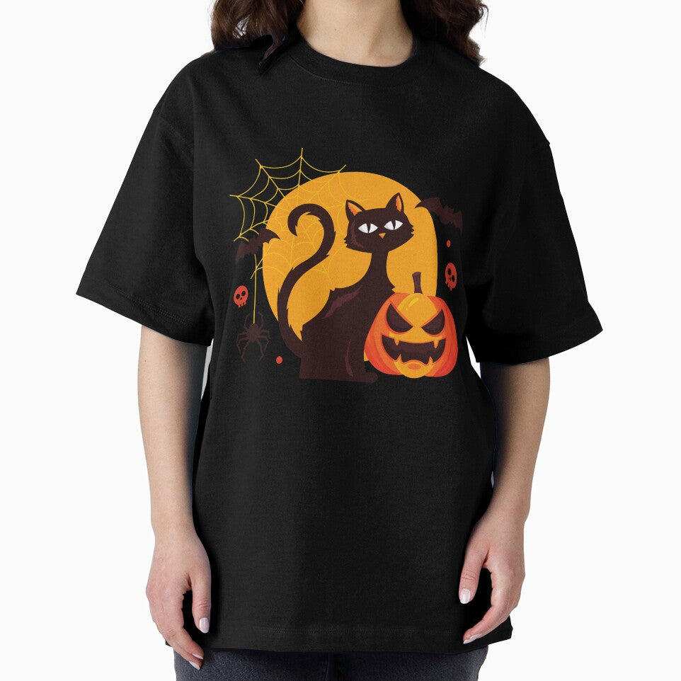 Halloween Black Cat and Full Moon by cgroenewald