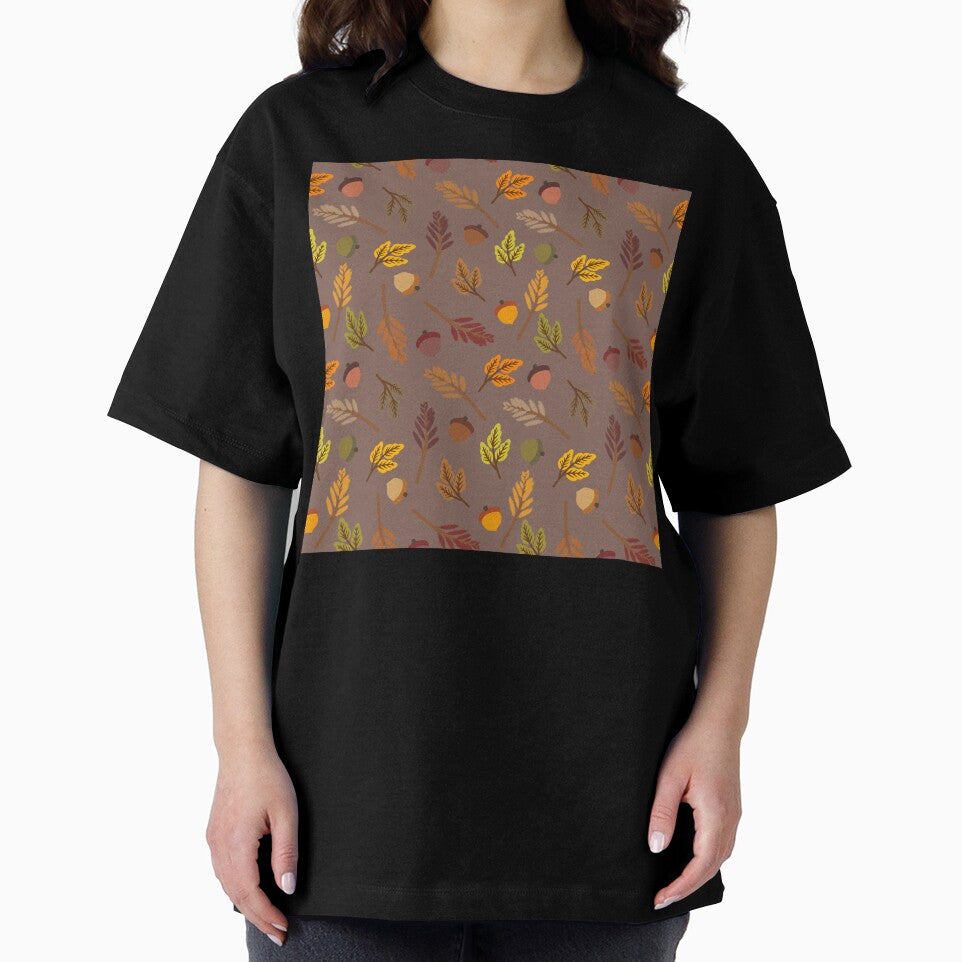 Autumn Acorns and Leaves Pattern Brown Throw Pillow Design by FestivityFinds