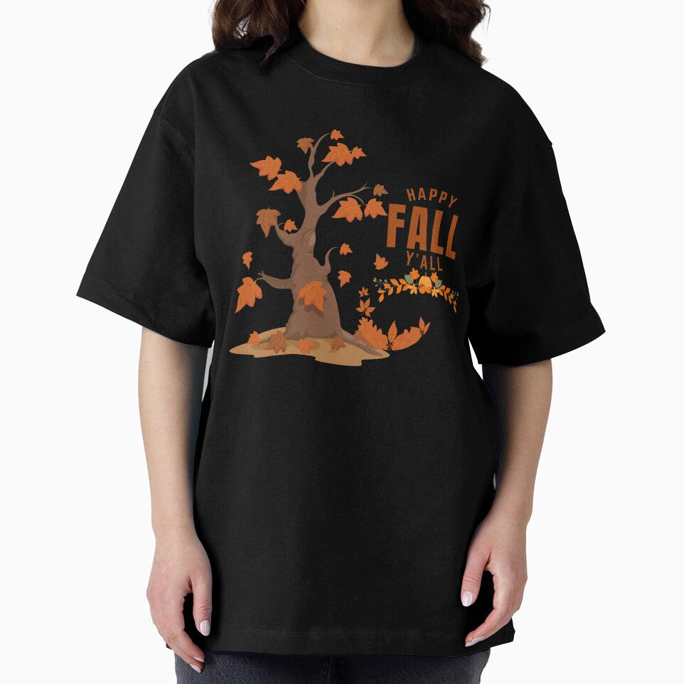 Happy Fall Y'all Autumn Pumpkin Floral Leaves Artwork by Feather Art