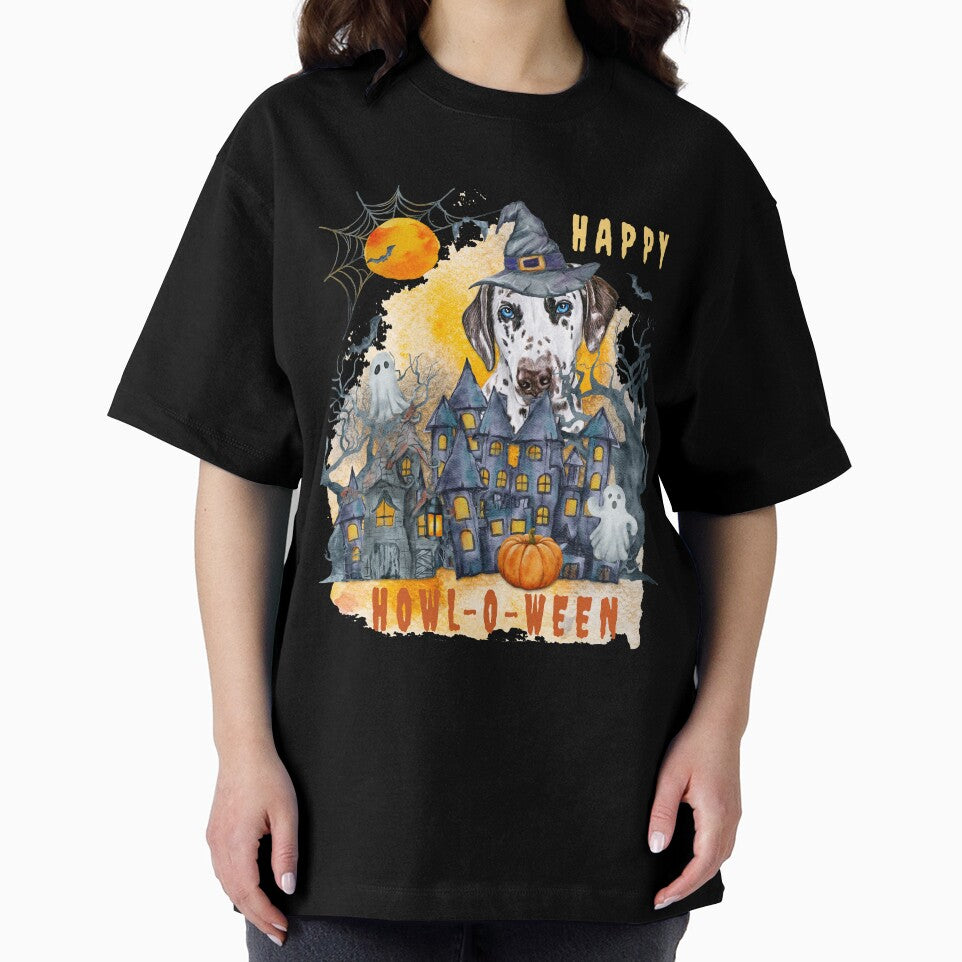 Dalmatian Happy Howl-o-ween Ghost Houses Funny Watercolor by Cuddlythopia
