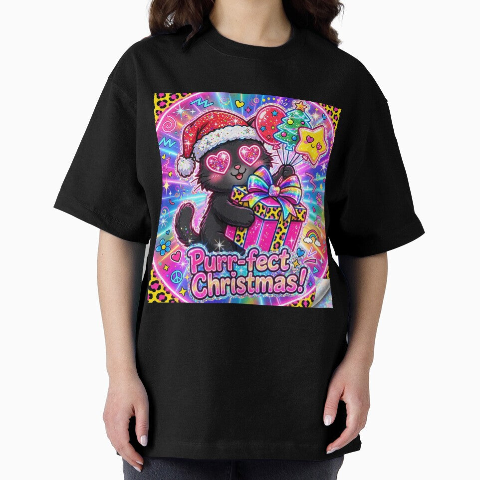 Lisa Frank Christmas Black Cat Purrfect Neon 90s Retro by HealingEraInk