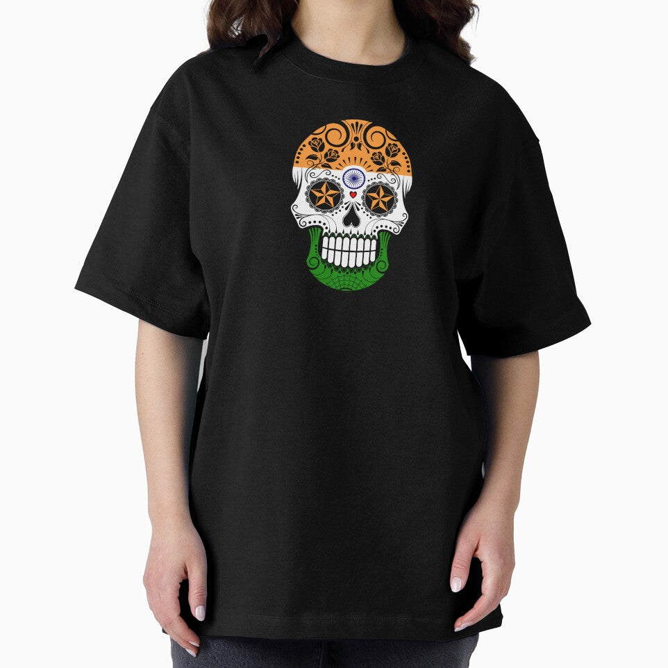 Sugar Skull with Roses and Flag of India by JeffBartels