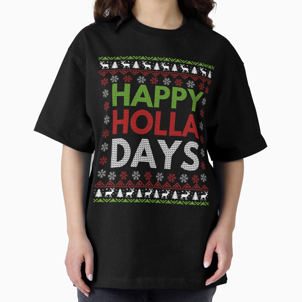 Happy Holla Days Ugly Christmas Sweater T-Shirt by 8-BitPixel