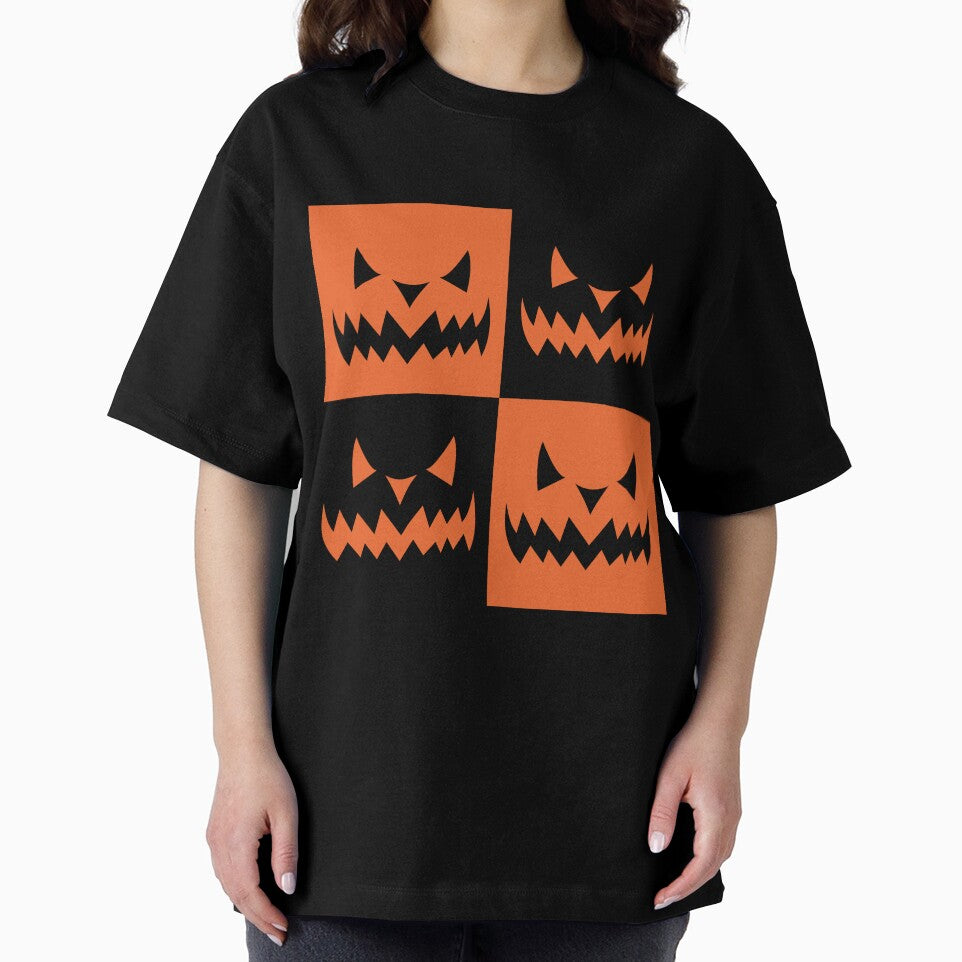 Checkered Orange and black scary face Pattern | Halloween Cute and spooky face Pattern | Halloween decor and gifts by Violet Treasures