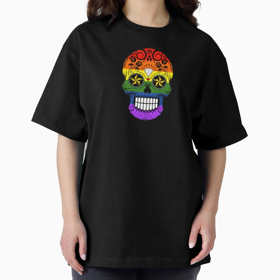 Gay Pride Rainbow Flag Sugar Skull with Roses by JeffBartels