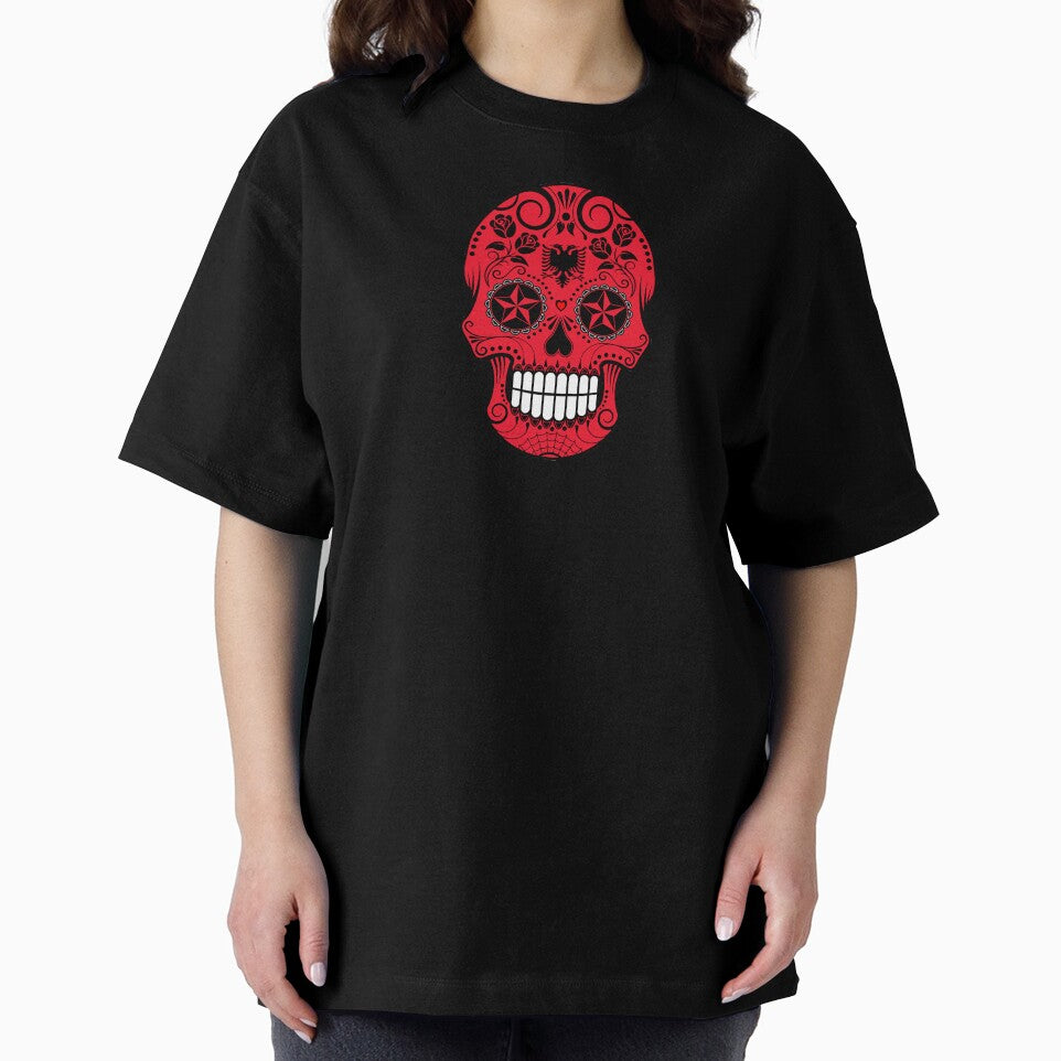 Sugar Skull with Roses and Flag of Albania by JeffBartels