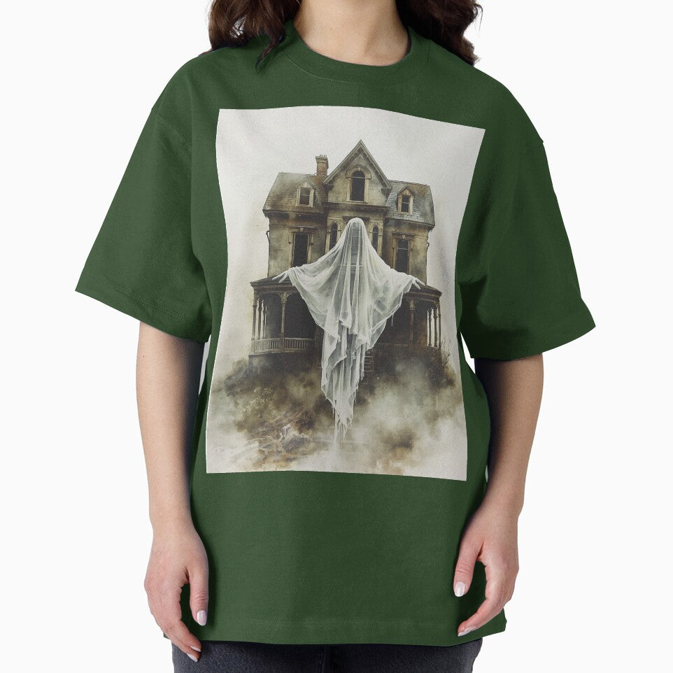White lady in front of haunted house by Art70shop