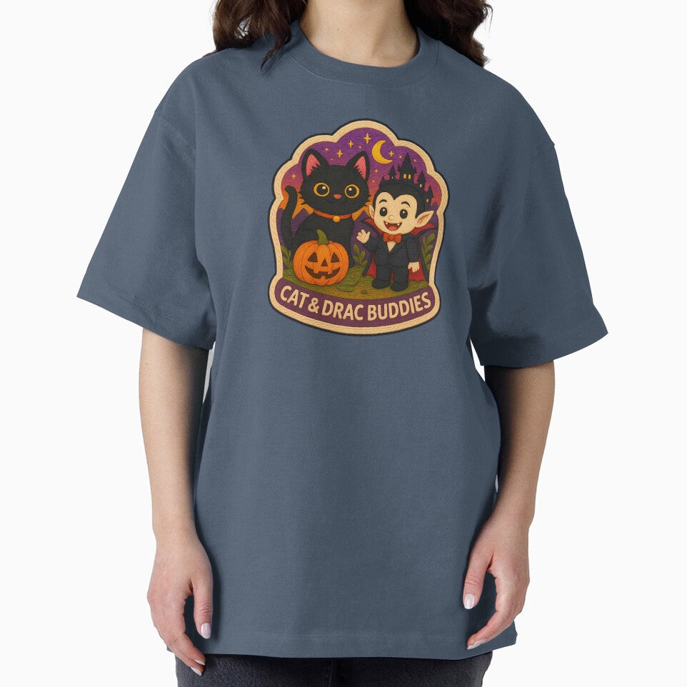 Halloween Cat & Dracula Embroidery Patch – Cute Vampire Black Cat Sticker Design by Nuist25