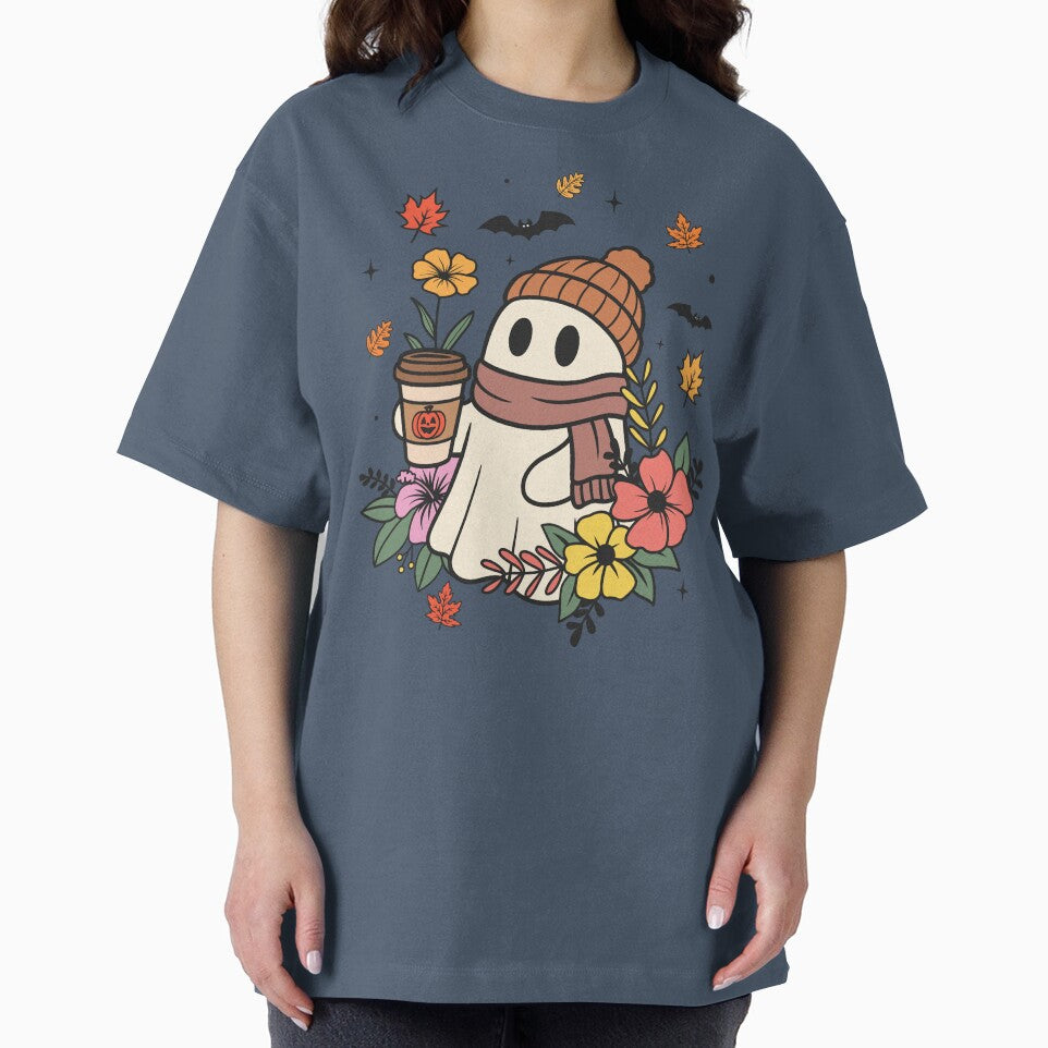 Cute Ghost with Coffee by NettiesWallArt