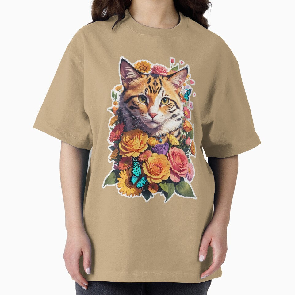 Cute Cat With Flowers and Butterflies by SeGoArtDesign