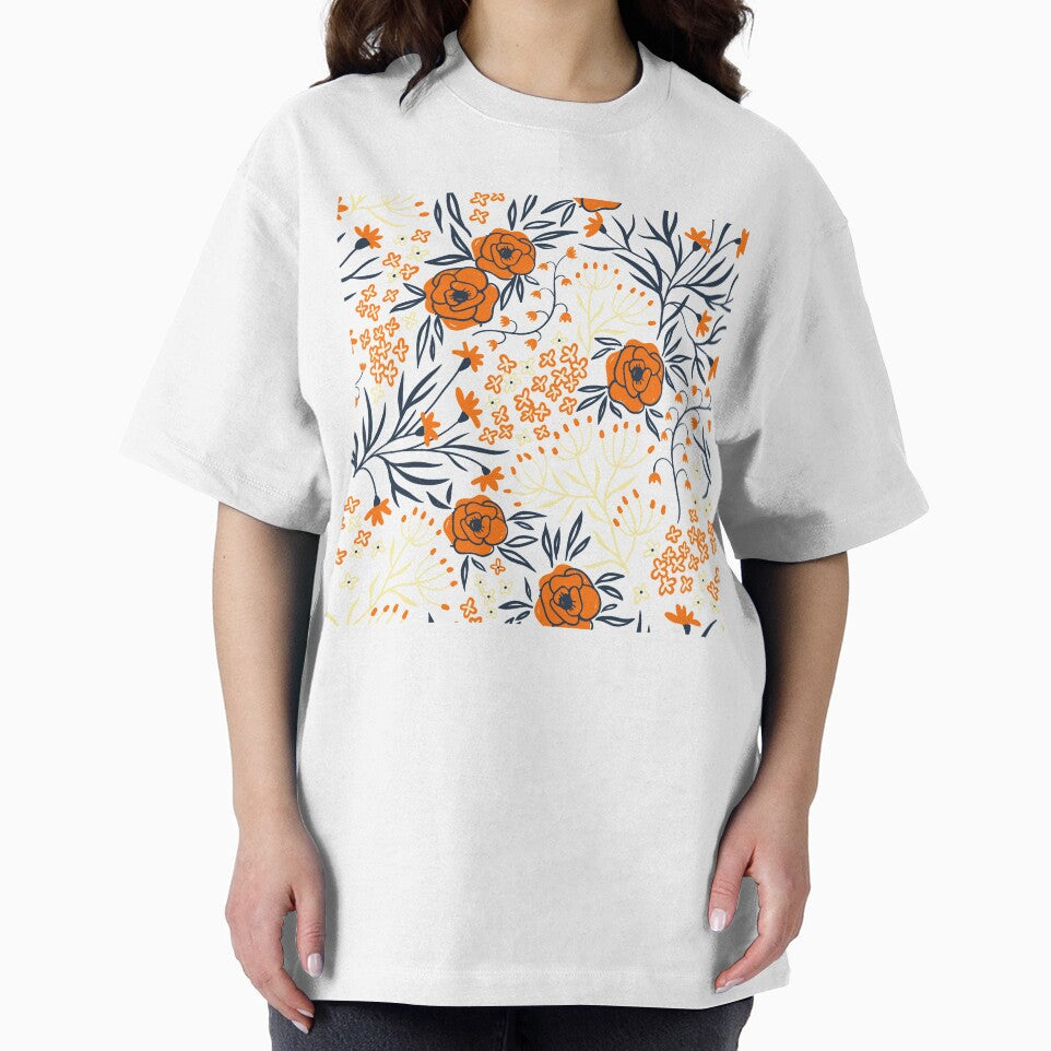 Pink and orange flower pattern by AllPrintsAndArt
